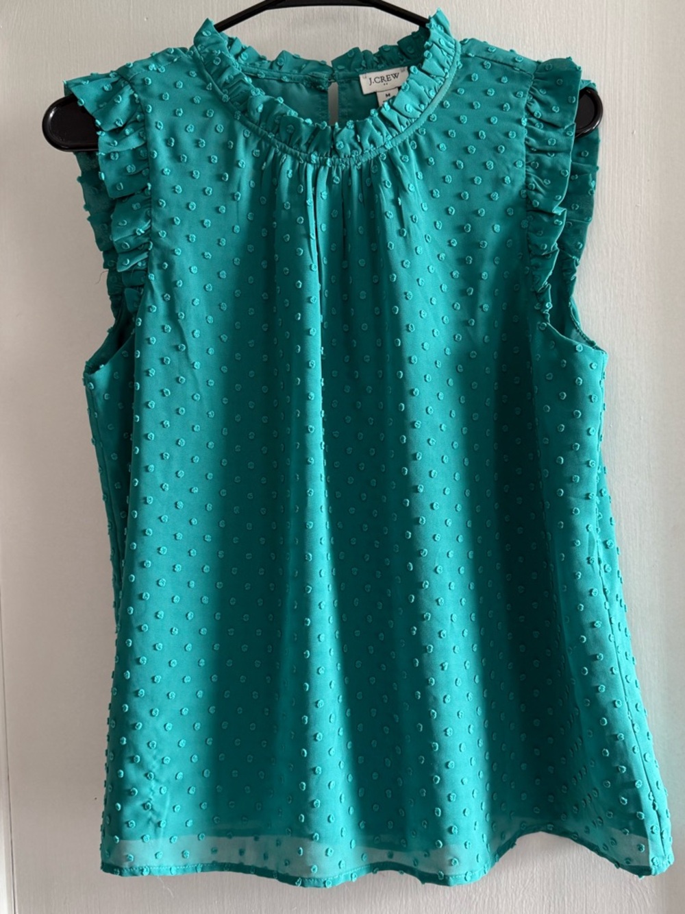 J. Crew Teal Sleeveless Swiss Dot Ruffle Neck Camisole Size M